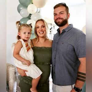 Pink blush olive satin smocked fitted maternity midi dress